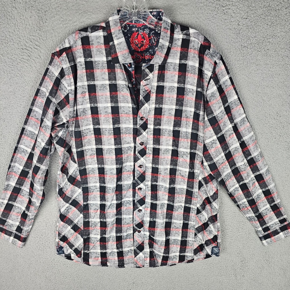 Au Noir Button Down Mens 5 Plaid Floral Leaf Long Sleeve Shirt Cotton